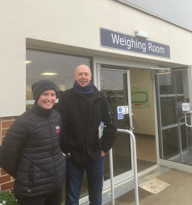 National Hunt jockey Tabitha Worsley and Stephen Wallis 
at Huntingdon racecourse.
Tabitha has featured in Episodes 94 & 145 of "The Paddock and The Pavilion"