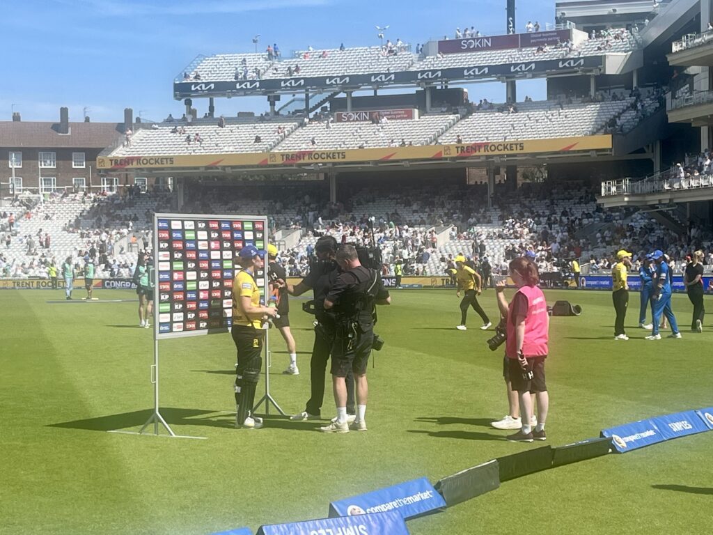 Nat Sciver Brunt being interviewed after Trent Rockets win